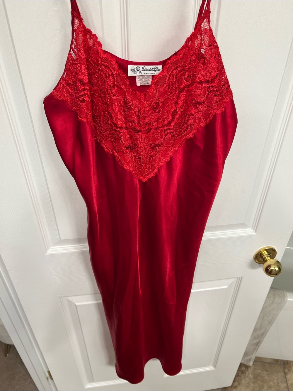 Red Satin Lace-Trim Slip Dress Lingerie
